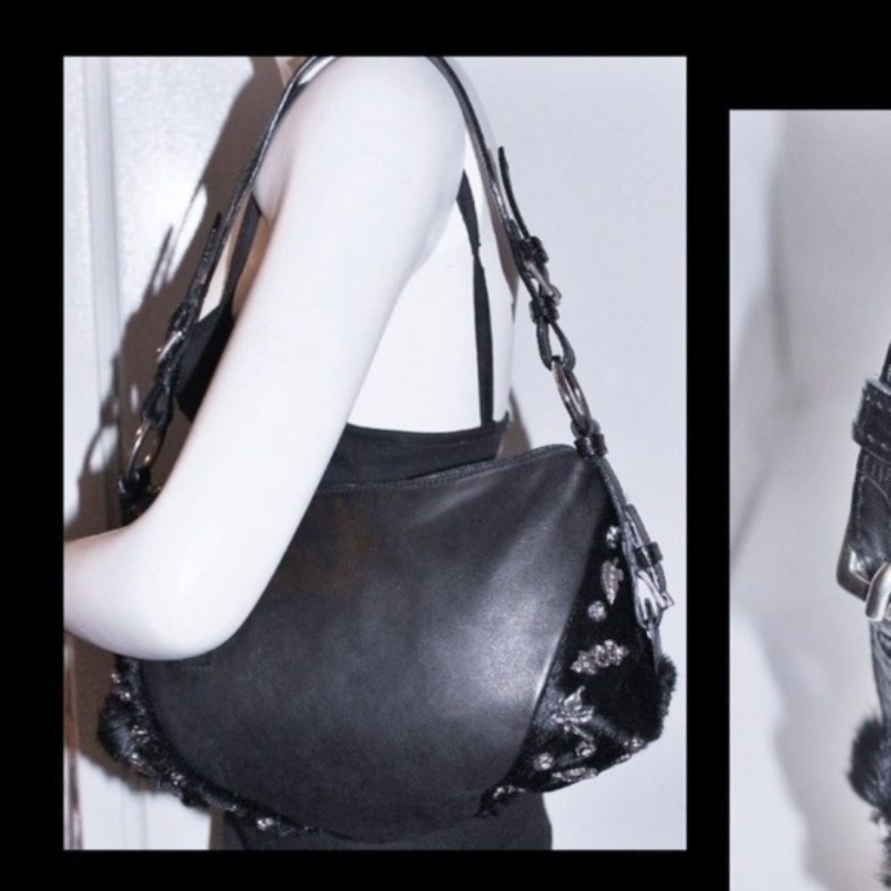 New $499 Berge Italy Like a Tiara 4 Your Arm Bling Fur Hobo Shoulder Bag